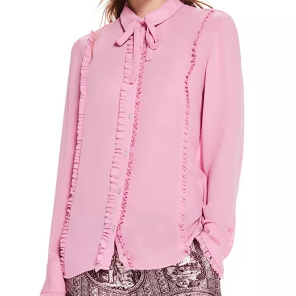 Scotch & Soda Maison Scotch Tie Neck Pink Ruffle Blouse Medium New with Tags